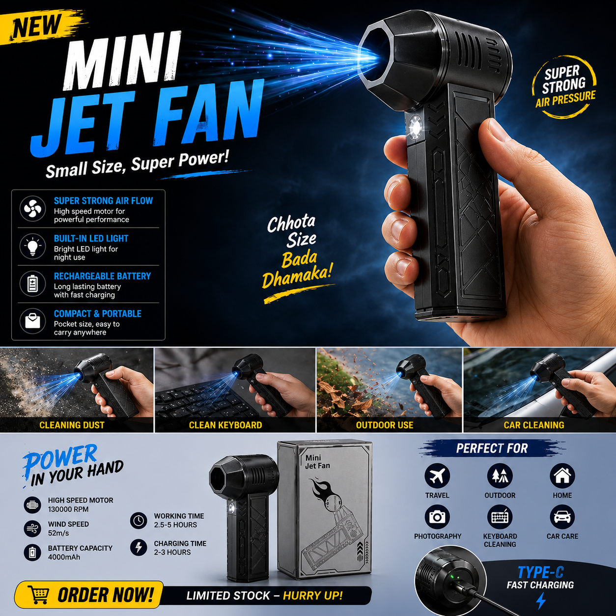 Portable Mini Jet Blower 1300 RPM