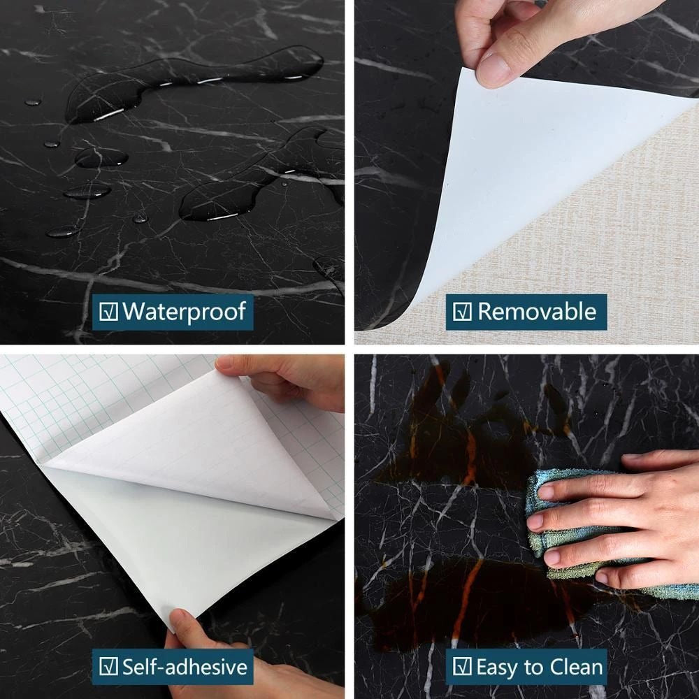 Self Adhesive Black Marble Wallpaper Roll