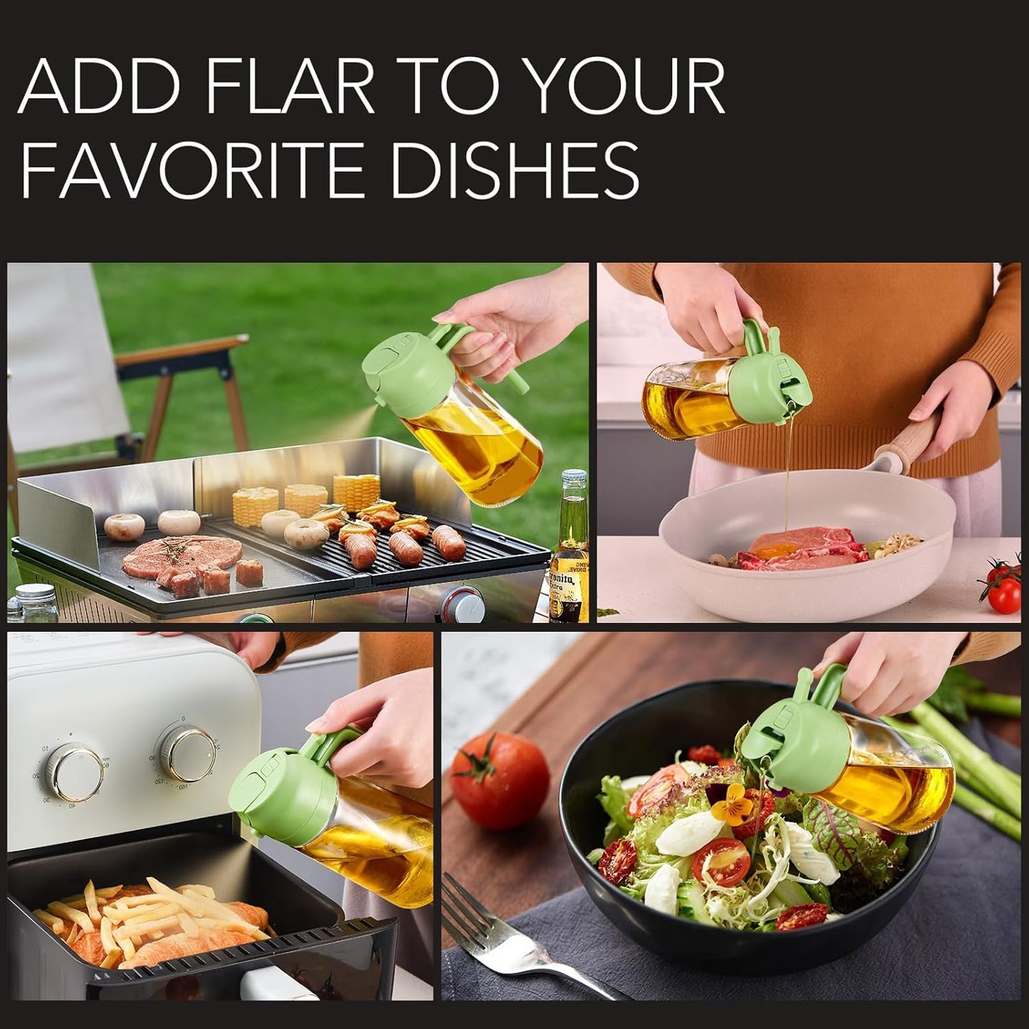 2-in-1 Oil Dispenser & Sprayer Bottle for Kitchen