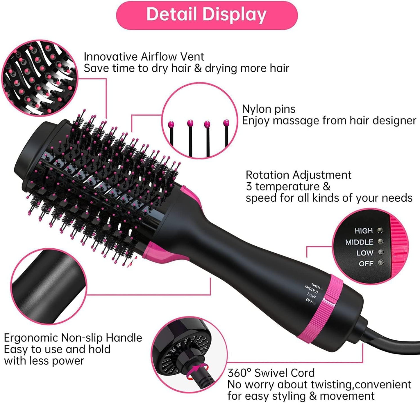 3 in 1 Hot Air Brush Hair Dryer and Styler Volumizer