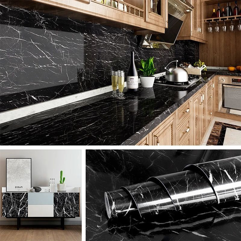 Self Adhesive Black Marble Wallpaper Roll