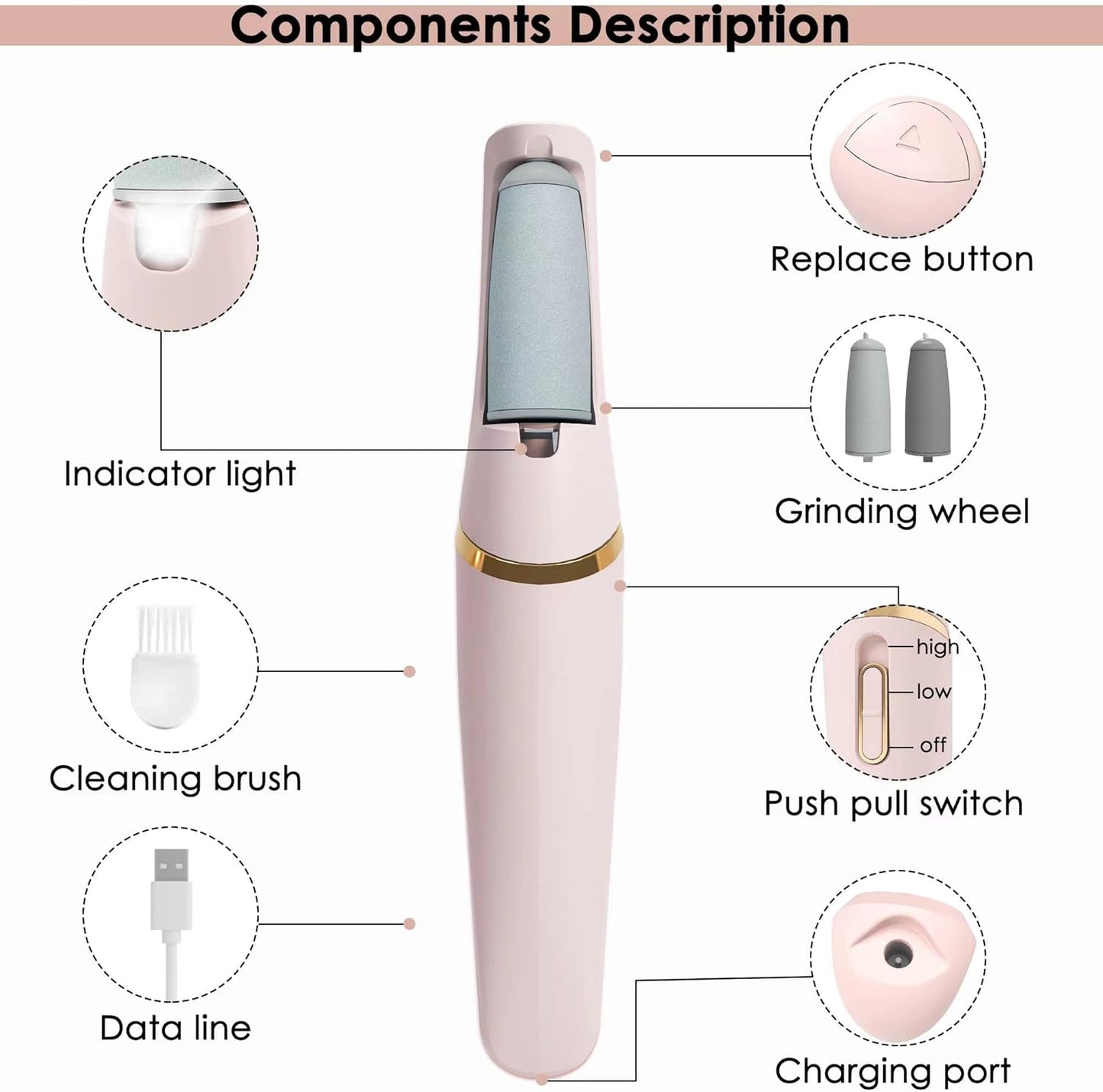 Electric Pedicure Foot File Callus Remover Rechargeable Foot Scrubber