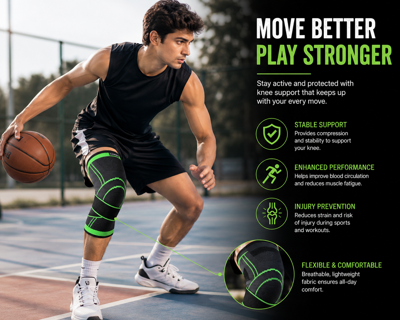 Professional Knee Compression Sleeve with Adjustable Straps