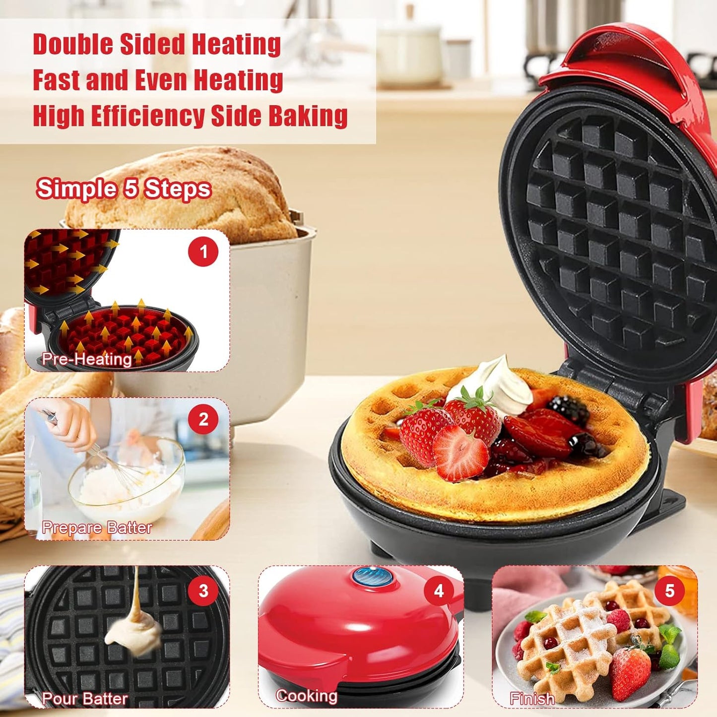 Mini Waffle Maker with Non-Stick Cooking Plates