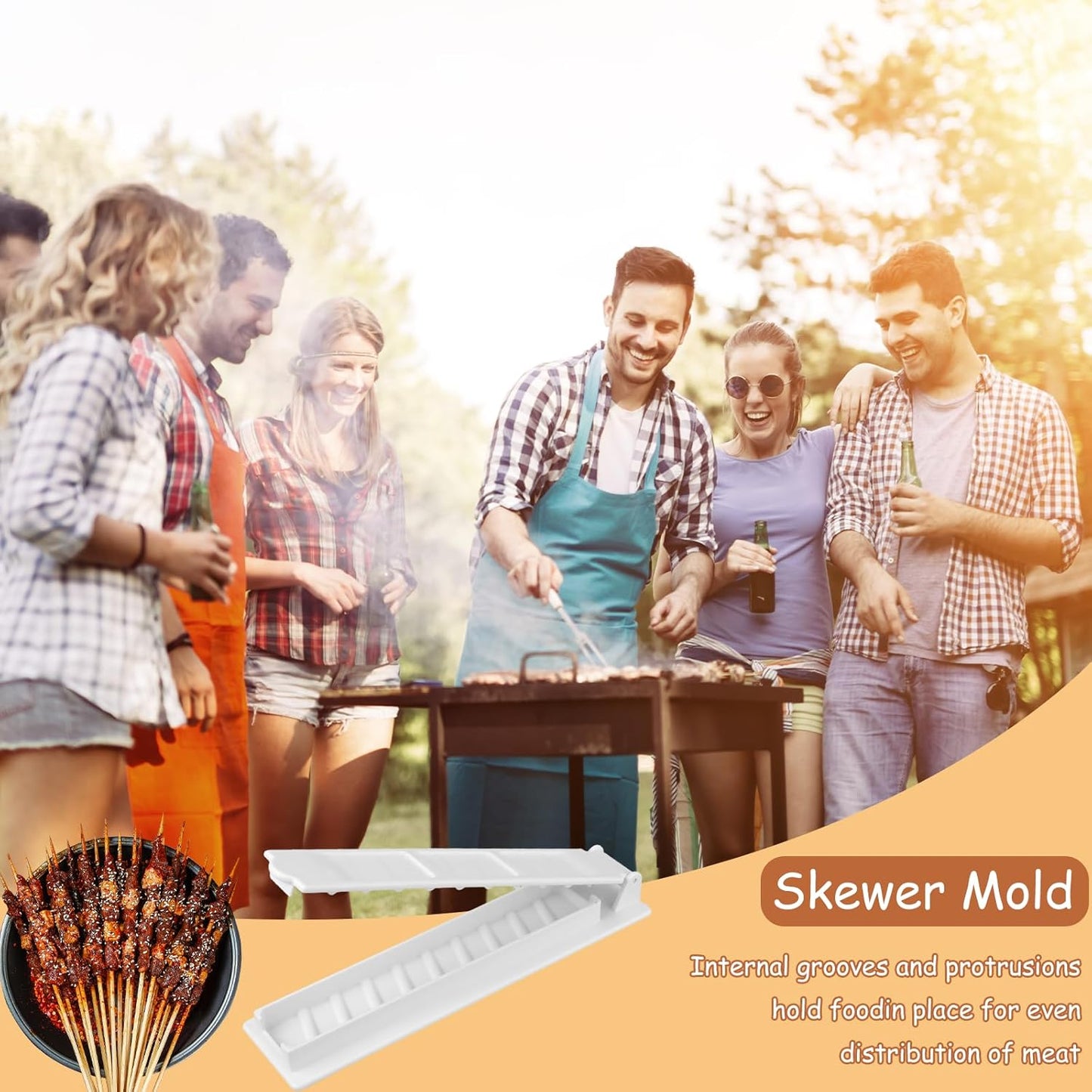 Manual Kebab Maker Skewer Press Mold for Long Skewers