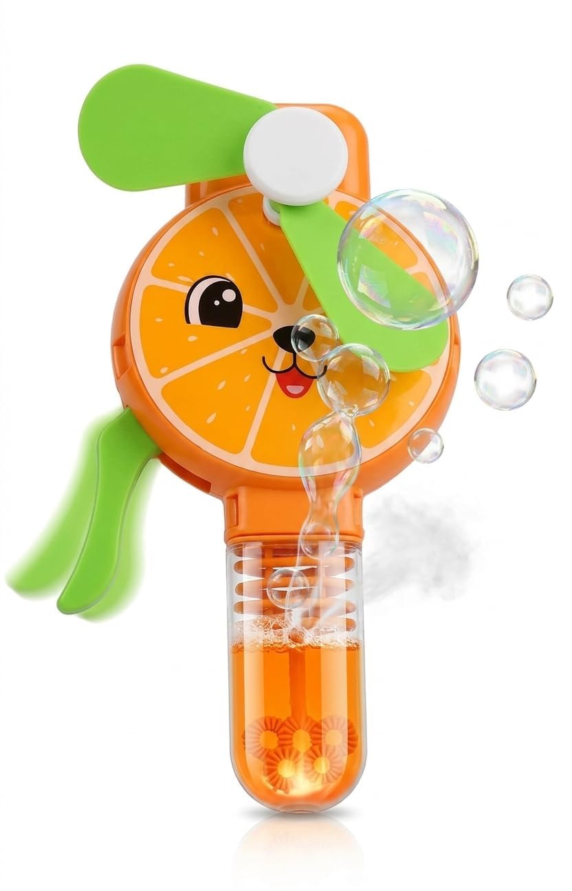 Hand Press Mini Fan with Bubble Blower for Kids