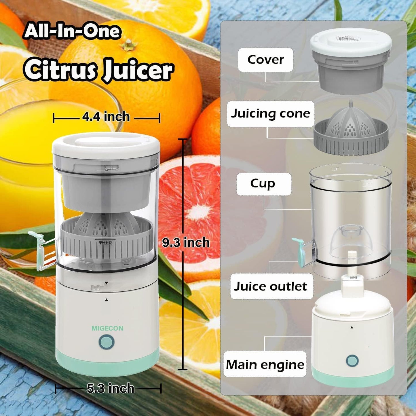 Portable Electric Citrus Juicer USB Rechargeable Wireless Orange