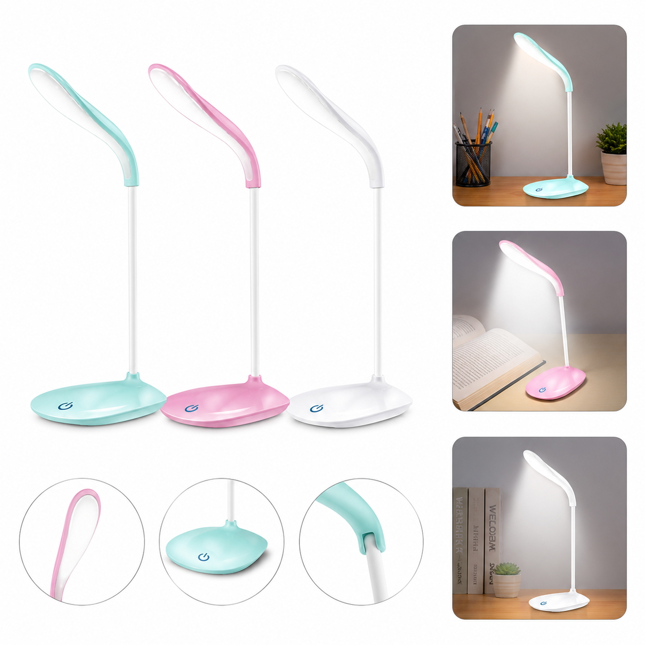 Portable 360° Adjustable LED Desk Lamp with 3 Brightness Levels