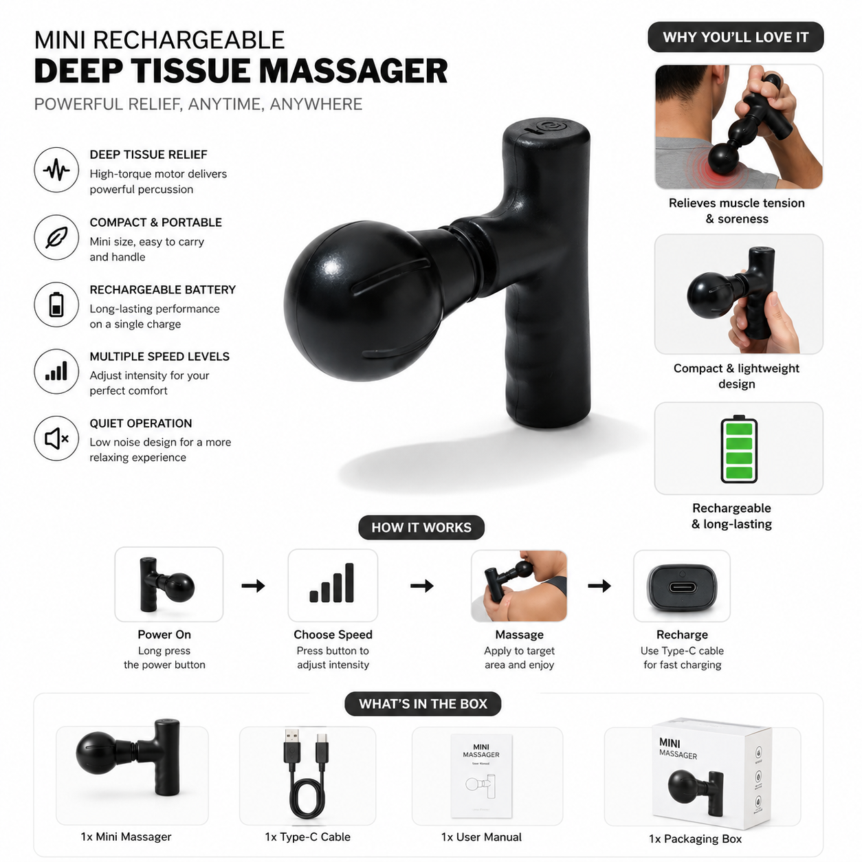 Mini Rechargeable Deep Tissue Massager