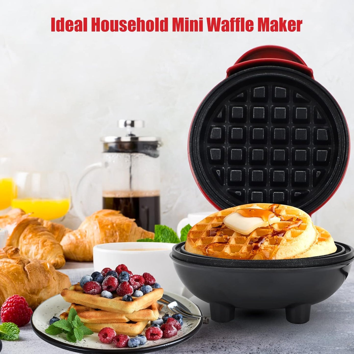 Mini Waffle Maker with Non-Stick Cooking Plates