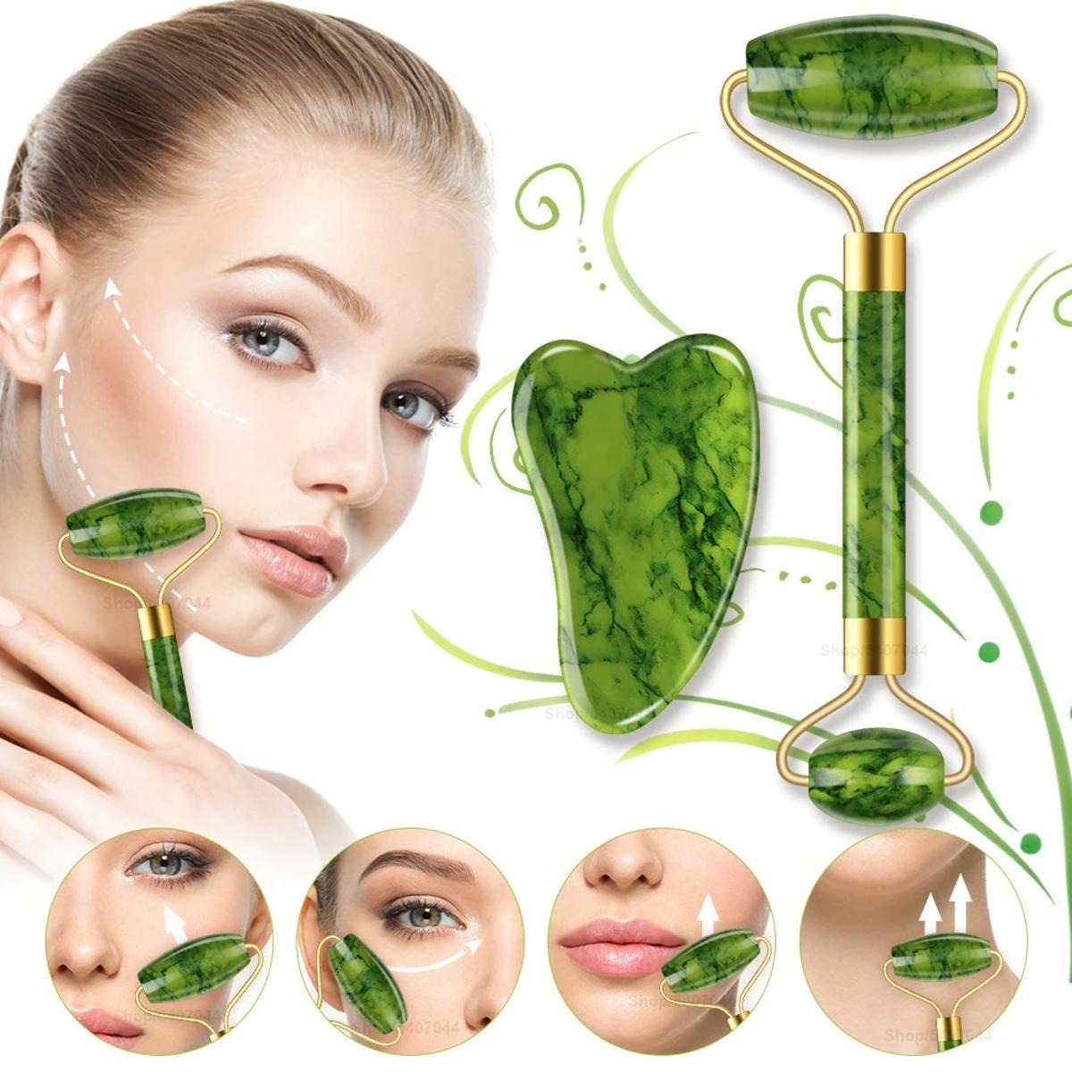 Jade Face Roller and Gua Sha Stone Set
