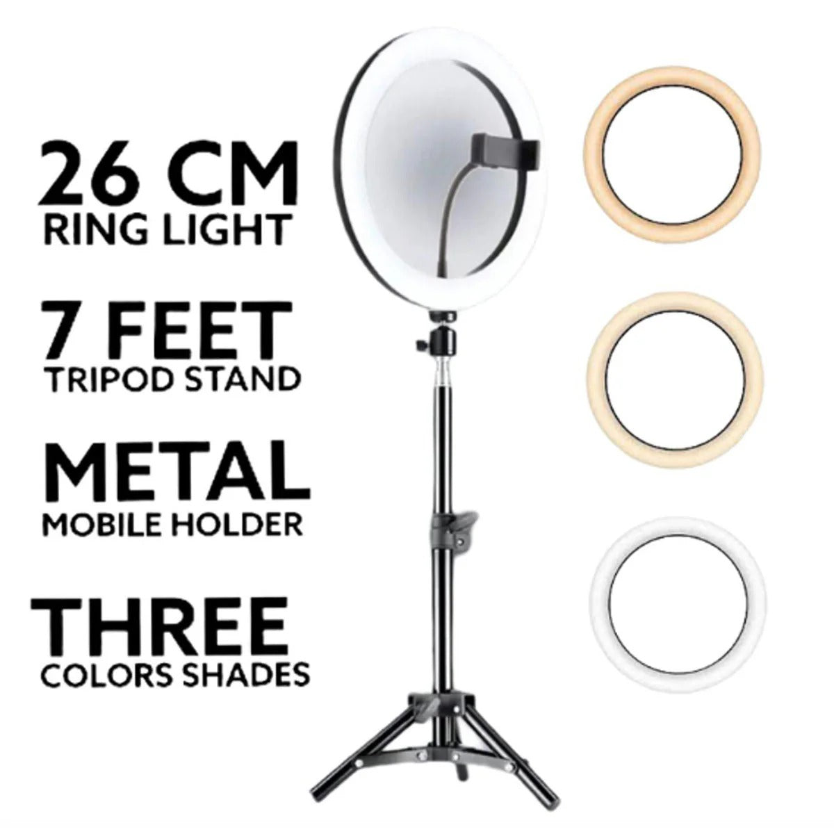 26cm LED Selfie Ring Light with Adjustable Tripod Stand