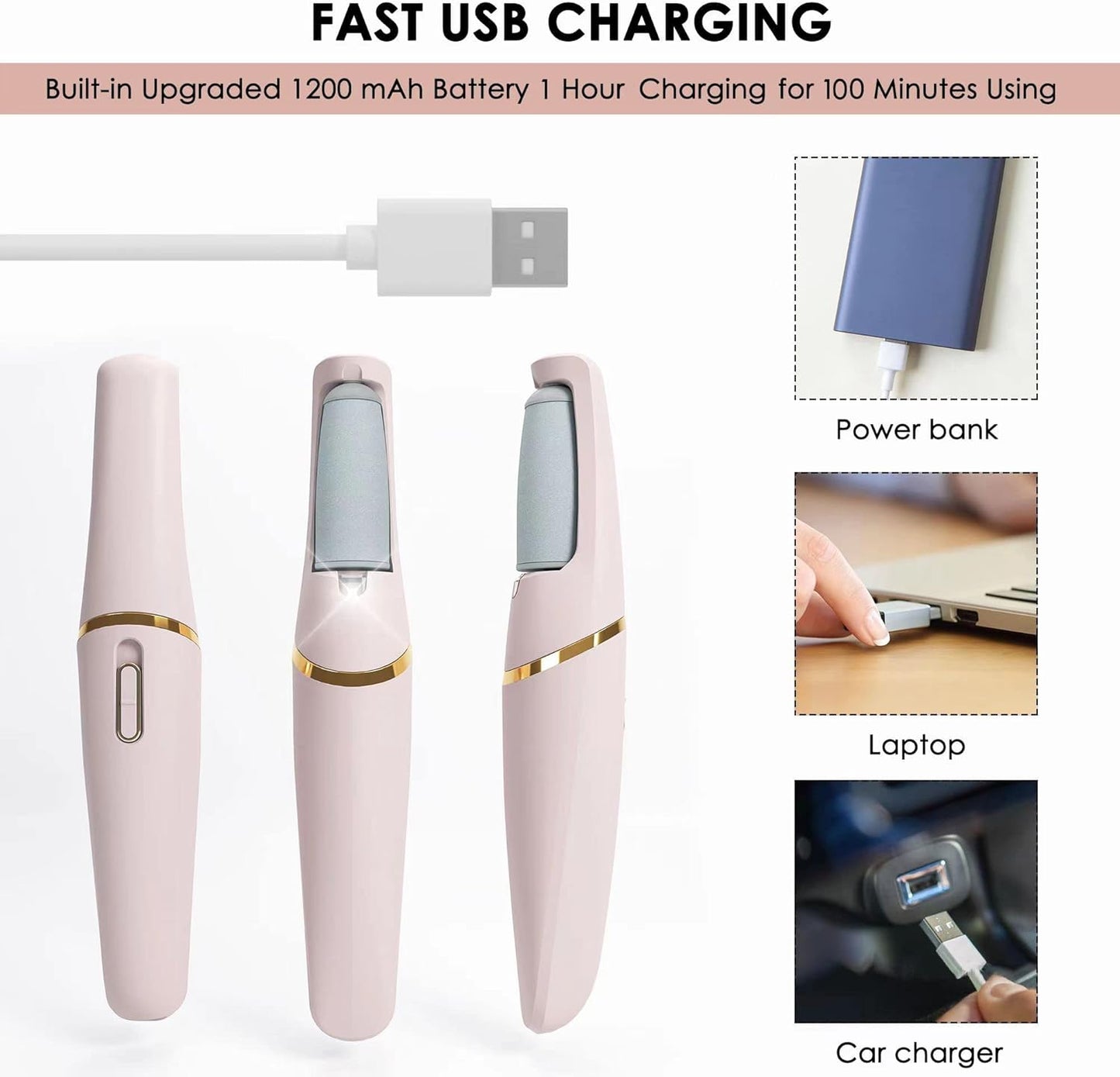 Electric Pedicure Foot File Callus Remover Rechargeable Foot Scrubber