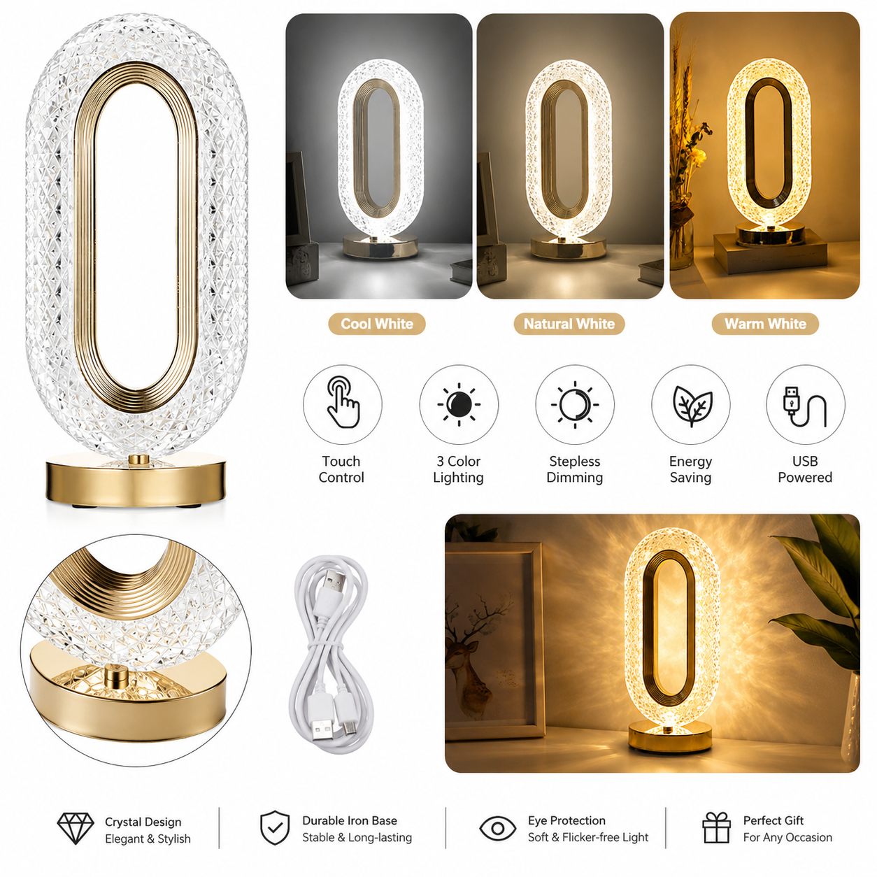 Modern Iron Crystal Table Lamp
