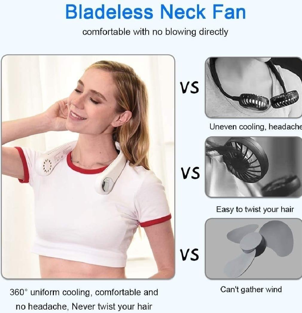 Portable Bladeless Neck Fan, Hands-Free Rechargeable Wearable Personal Fan