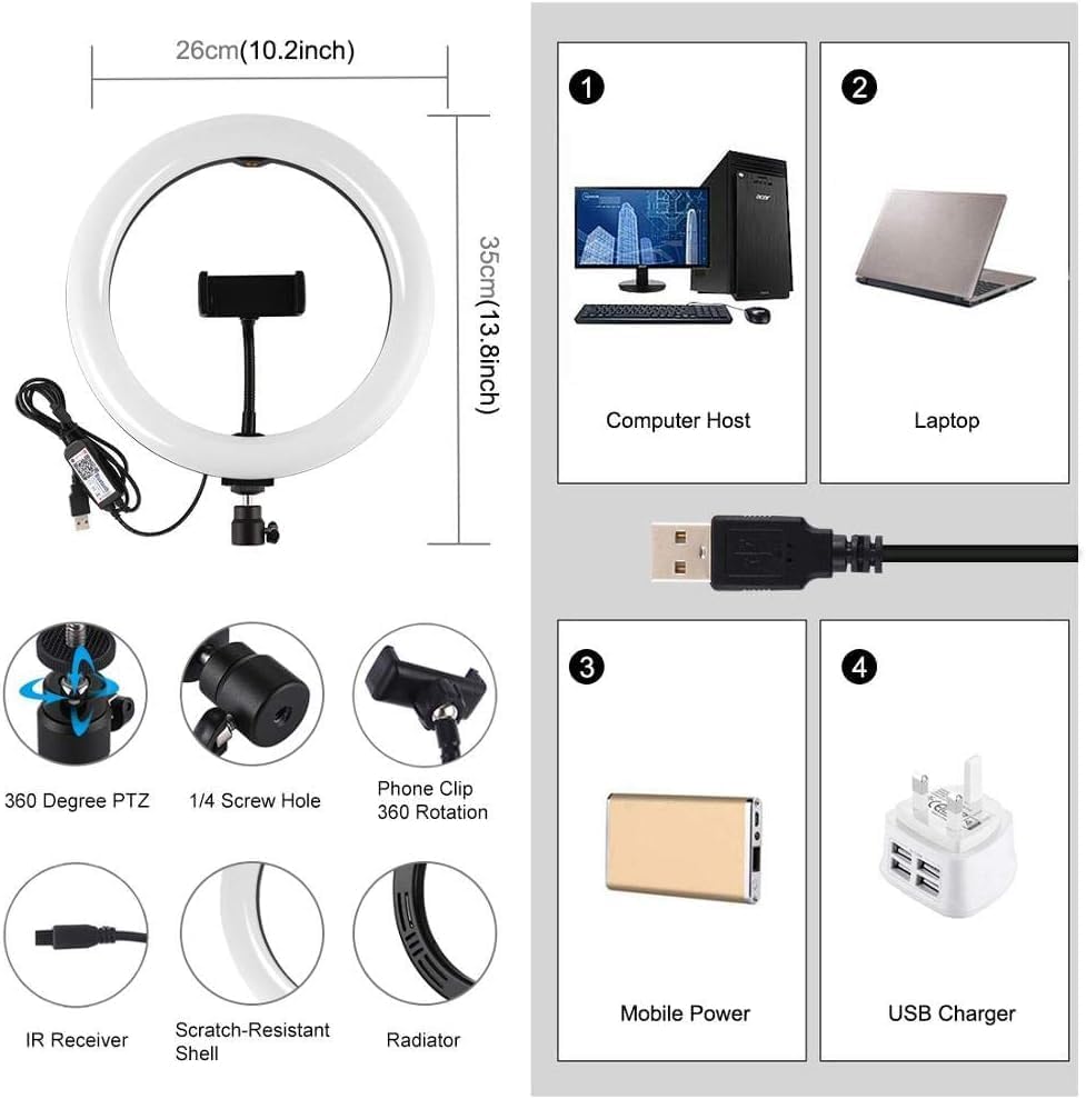 26cm LED Selfie Ring Light with Adjustable Tripod Stand