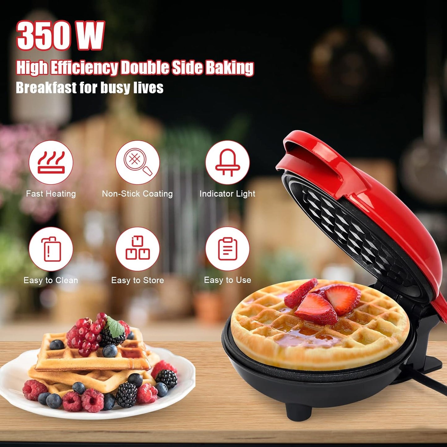 Mini Waffle Maker with Non-Stick Cooking Plates