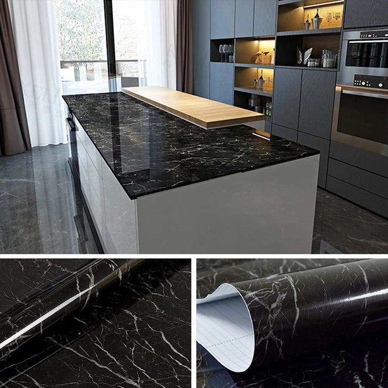 Self Adhesive Black Marble Wallpaper Roll