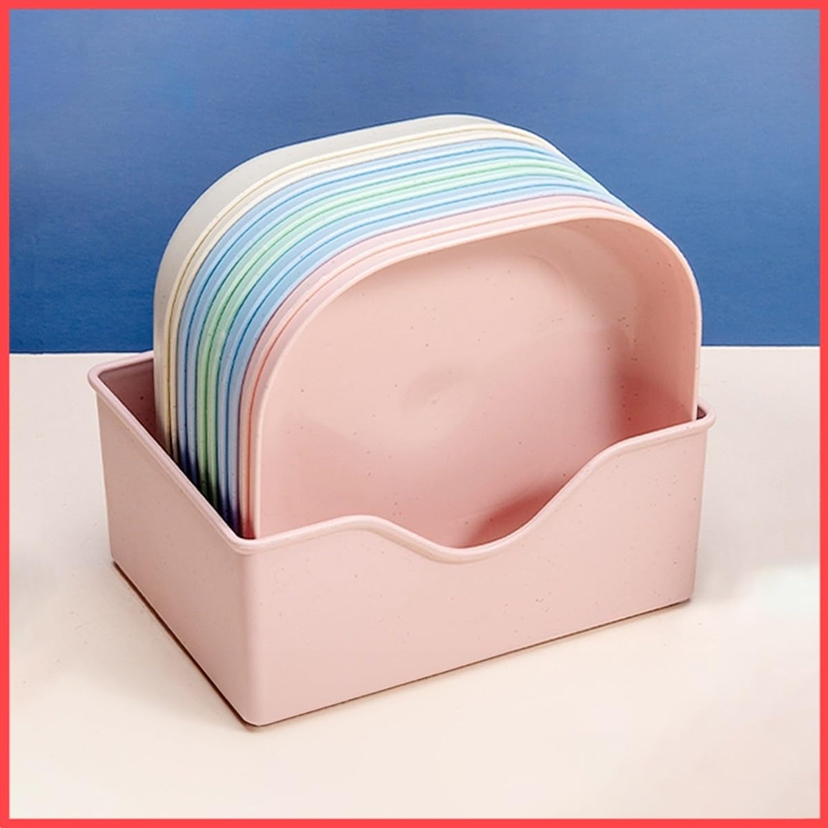 Square Plastic Dinner Plate Set with Storage Stand