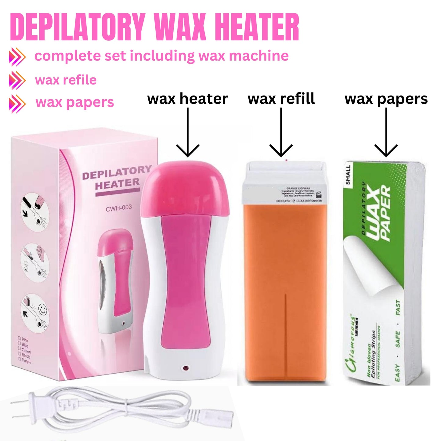 3-in-1 Wax Heater Kit with Roll-On Wax Applicator
