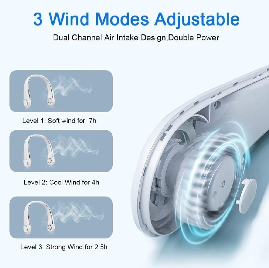 Portable Bladeless Neck Fan, Hands-Free Rechargeable Wearable Personal Fan