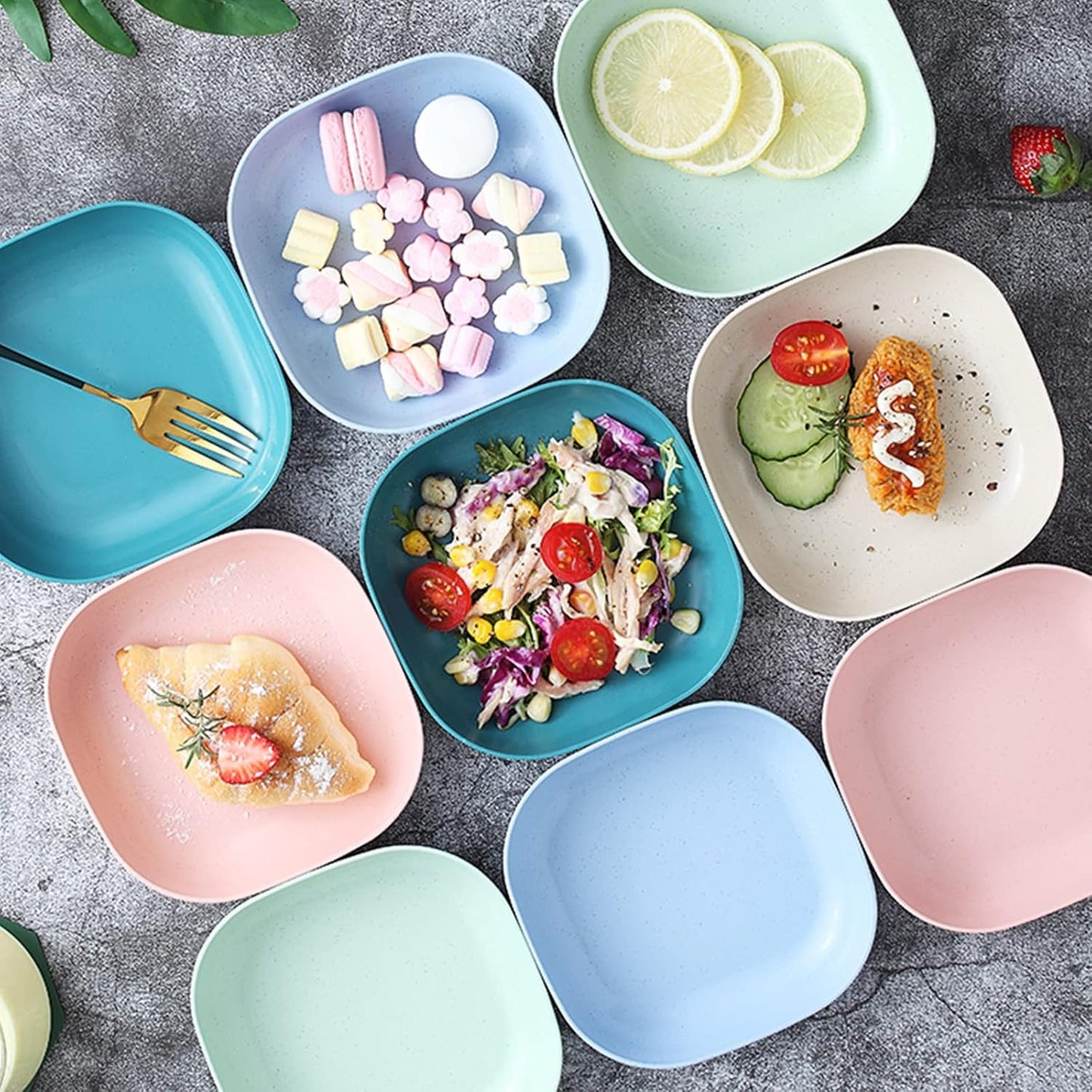 Square Plastic Dinner Plate Set with Storage Stand