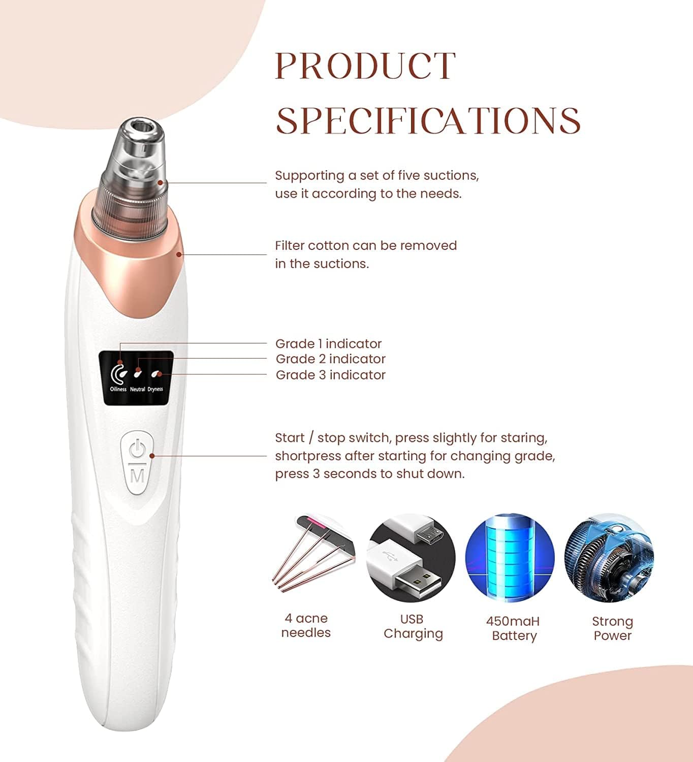 Rechargeable Electric Facial Cleansing Brush with 4 Interchangeable Brush Heads