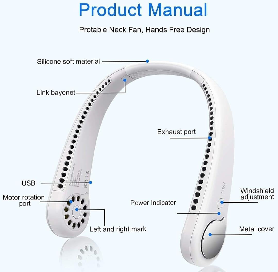 Portable Bladeless Neck Fan, Hands-Free Rechargeable Wearable Personal Fan