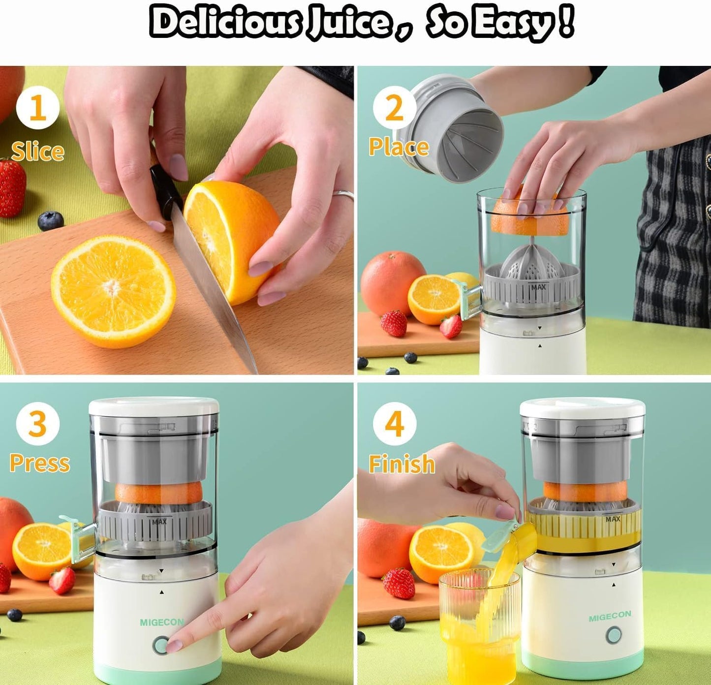 Portable Electric Citrus Juicer USB Rechargeable Wireless Orange